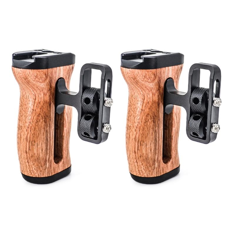 Ergonomic Wood Handgrip Cold Shoe Extension Handle for Camera Stabilization and Fill Light Accessory Mounting