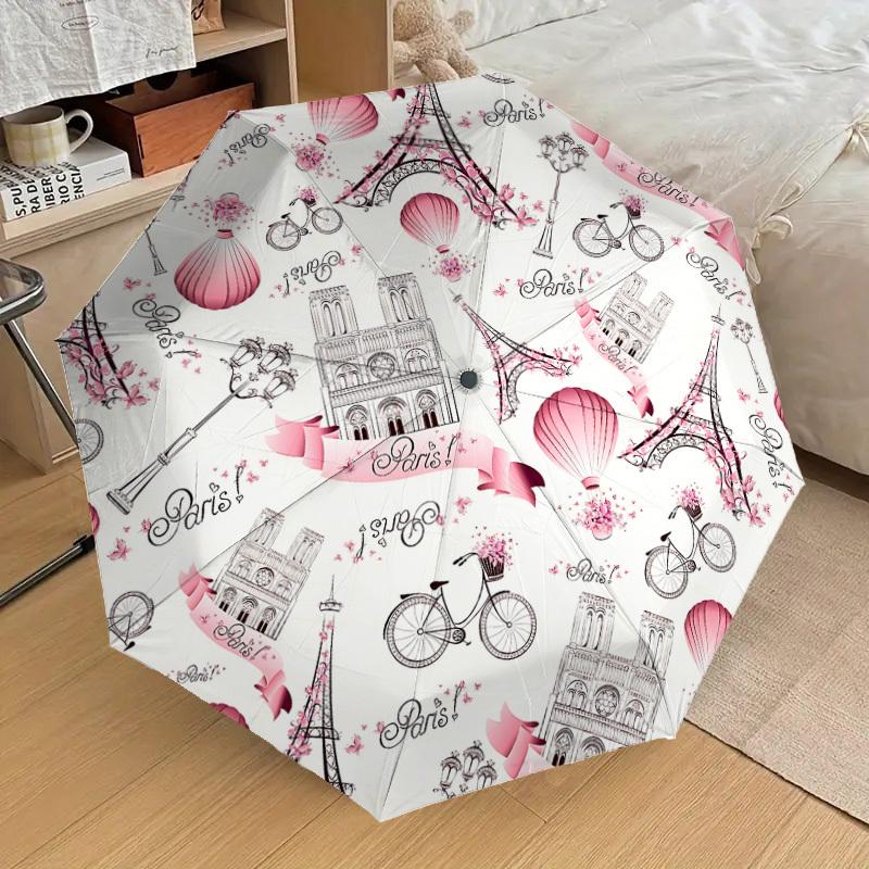 1PC Paris bicycles Umbrella-8-Rib Reinforced, Automatic Open, Lightweight & Durable, Cute Fashion Accessory for Outdoor, Beach, or Casual Use, Beach U