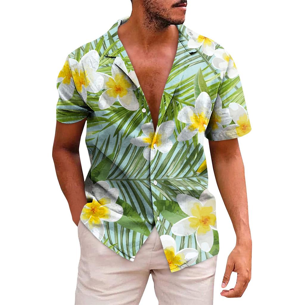 Men's Hawaiian Printed Button Short Sleeve Shirts Men's Casual Fashion Short Sleeve Shirts
