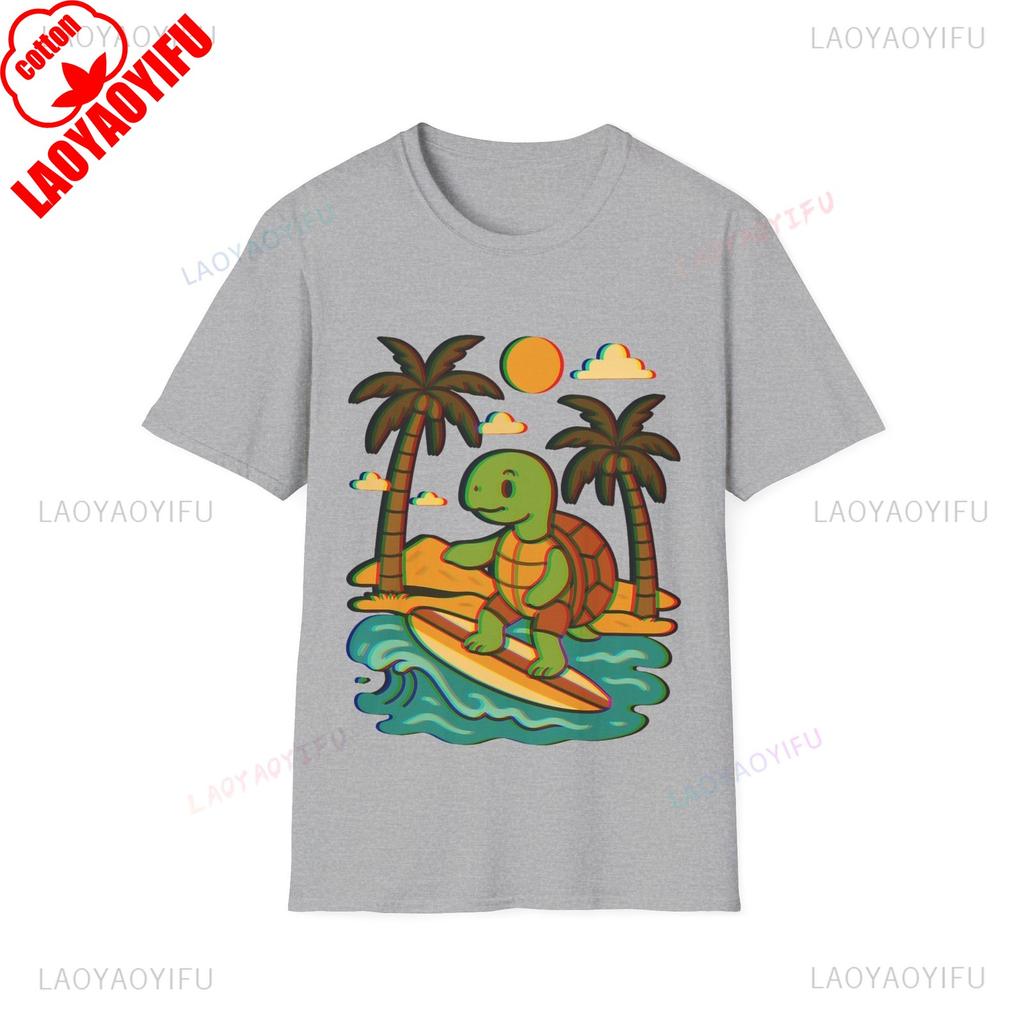 Surfing Turtle Unisex Graphic T Shirts Beach Vibes Tee Vacation Unisex Unisex Tee Summer Fashion High Quality Cotton Streetwear Tops