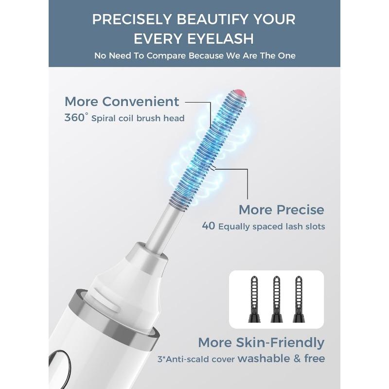 Подогреваемые щипцы для завивки ресниц, новинка 2024 года, 360° нагреваемая щеточка для ресниц, перезаряжаемая, с 3 температурами и 5-секундным быстрым нагревом, 3-в-1 для глаз