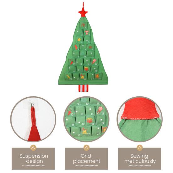 Fabric Christmas Advent Calendar with Pockets 25 Days Christmas Tree Countdown Calendar Wall Door Hanging Bag for Holiday Decoration