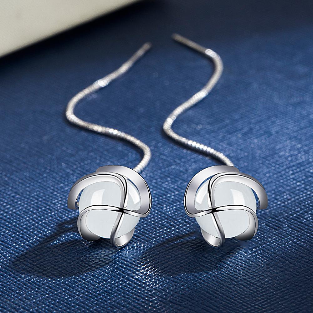 Новые 925 пробы стерлингового серебра женские серьги линии моды геометрия высокого качества круглые опаловые длинные серьги кулон ювелирные изделия фестиваль подарок