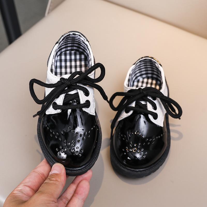 New children's leather shoes, student performance shoes, lace-up fashion girls' patent leather single shoes, children's shoes, boys' leather shoes