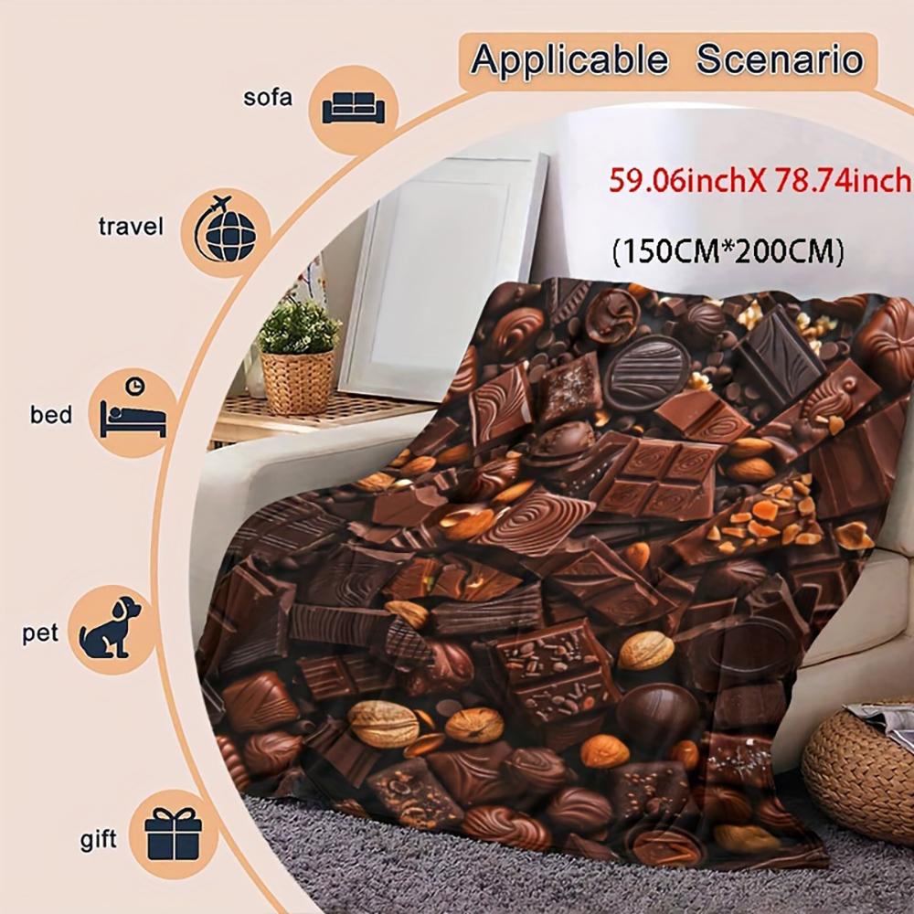 Chocolate-Printed Cozy Blanket , Warm and comfortable throw blanket sofa bed sofa camping trip, the best gift.