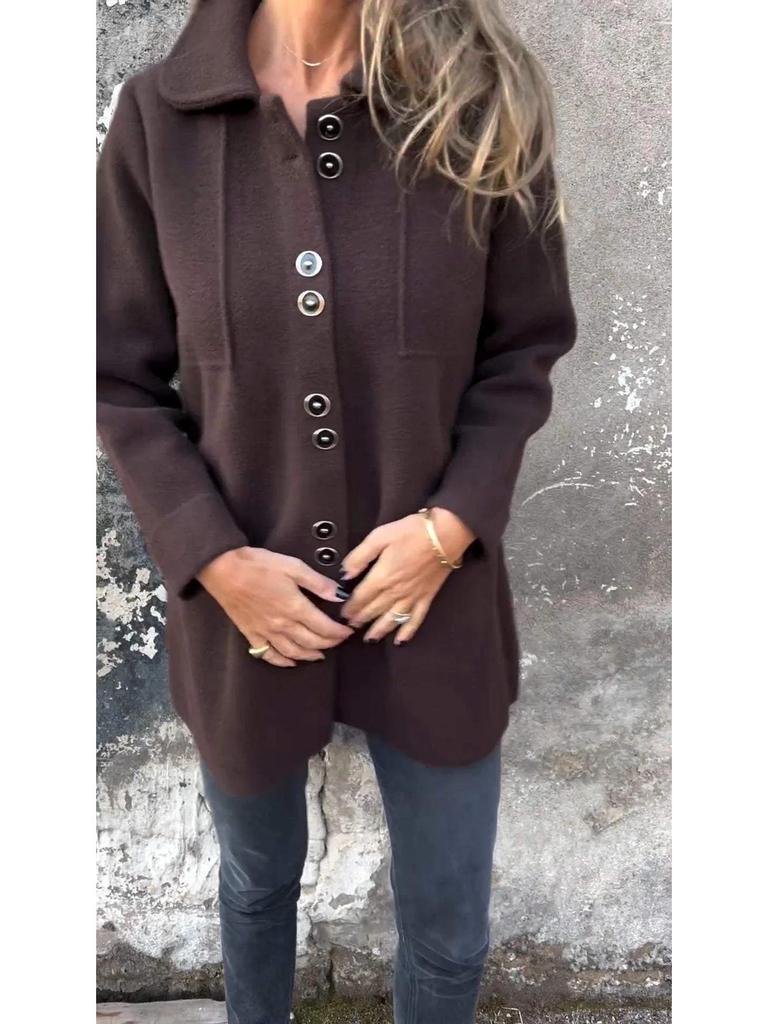 Женское осенне-зимнее повседневное однобортное шерстяное пальто с отложным воротником