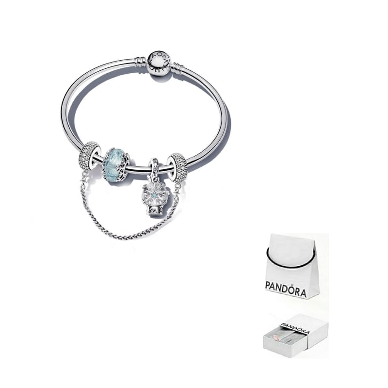 Pandora 925 Sterling Silver Glass Synthetic Cubic Zirconia Bangles Women's Ice Blue ZT2571