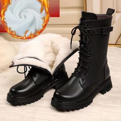 Женские кожаные зимние ботинки большого размера с толстым плюшем, теплые, в байкерском стиле, женские ботинки в британском стиле, женские зимние ботинки