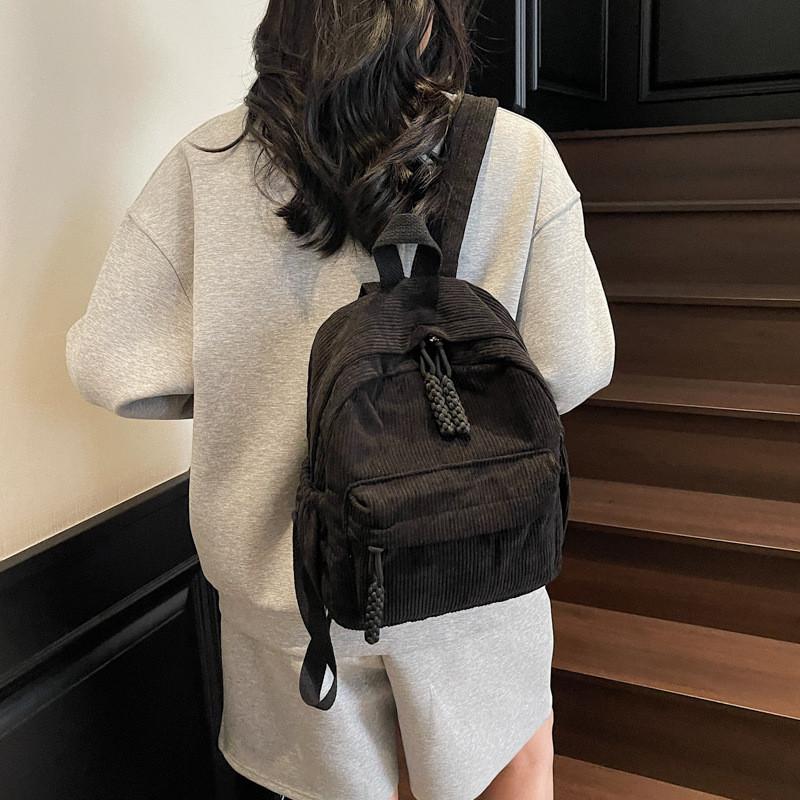 Color Stripes Solid Corduroy Backpack School Travel Functional Inner Pocket