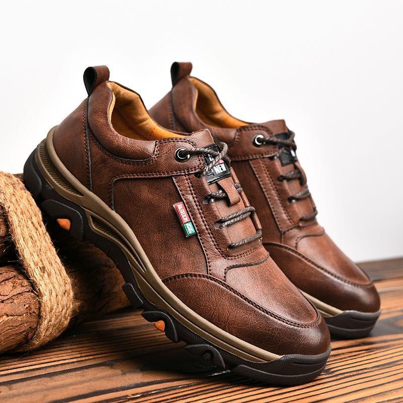 Men's Shoes Spring and Autumn Men's Casual Shoes Comfortable Round Head Hiking Shoes Business Leather Shoes