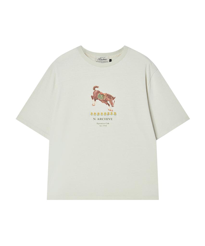 BEYOND CLOSET [Collection Line] Vintage Tape Detail Washed Short Sleeve T-Shirt Ivory
