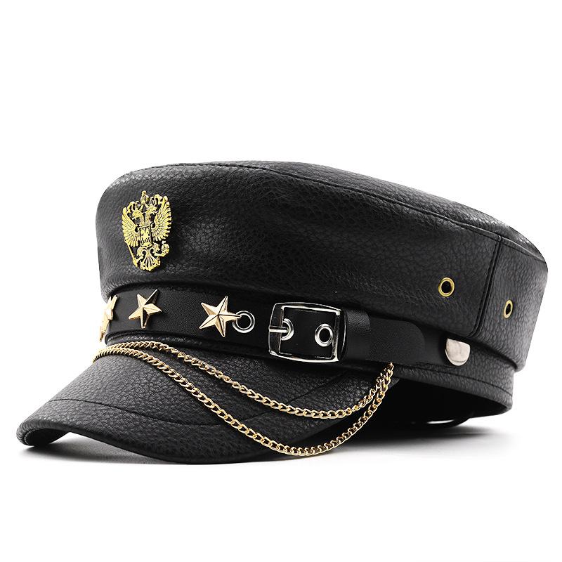 Темный панк-стиль заклепки кожаный черный берет женский yk субкультура горячая штучка показывает лицо маленькая шапка художника мода