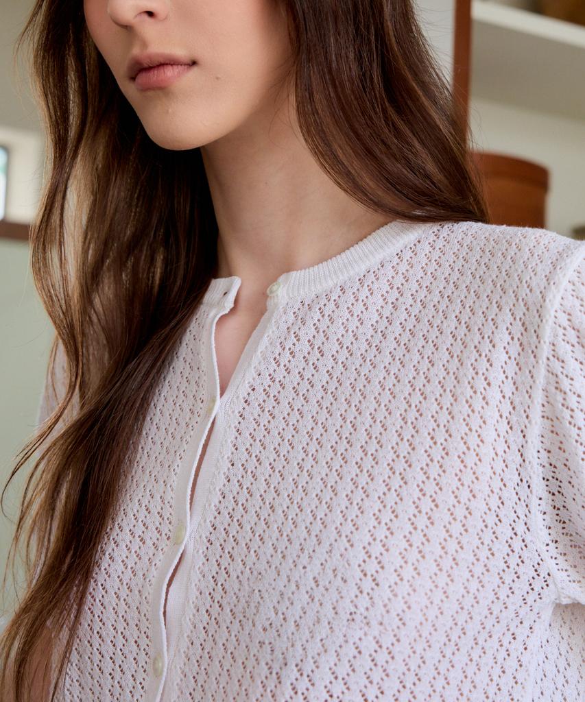 THEELO Diamond Pattern Cardigan (White)