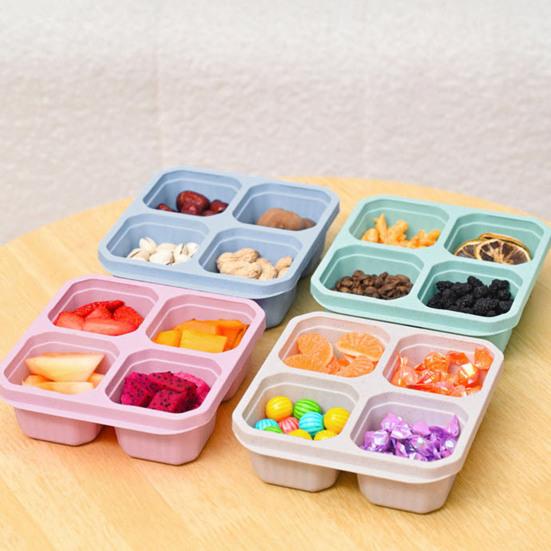 4 шт. коробки для закусок с 4 отделениями, многоразовые контейнеры для закусок с легко открывающейся крышкой для детей и взрослых, штабелируемые контейнеры для хранения еды для школы, дома, путешествий
