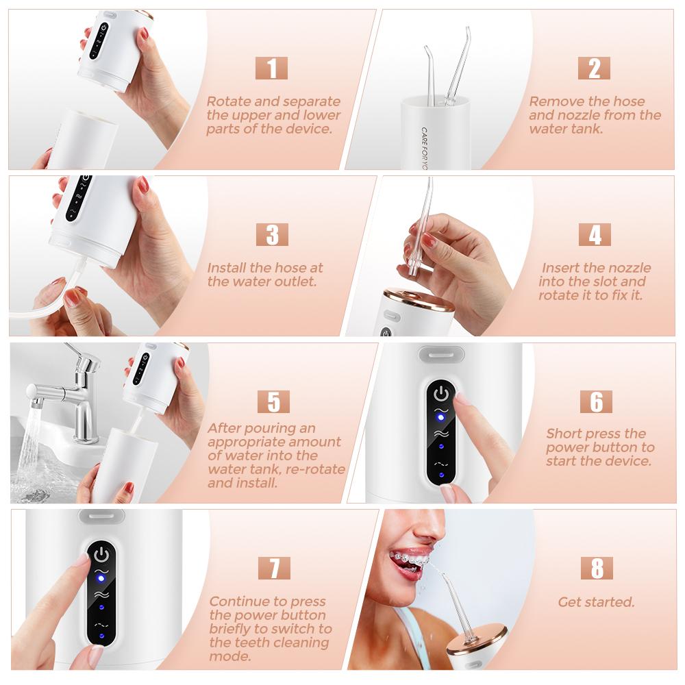 Oral Irrigator Tooth Scaler 3-speed Adjustment Water Flosser Portable Dental Water Jet 280ML IPX6 Waterproof Teeth Cleaner