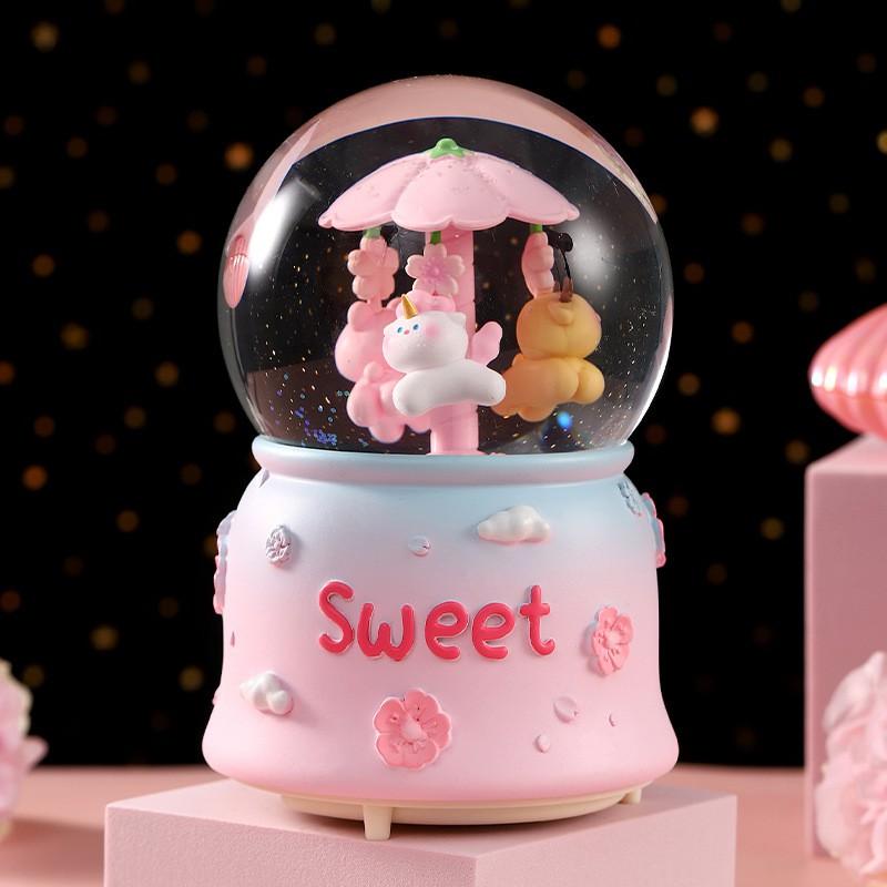 Rotating Carousel Music Box With Snow Globe Effect Kids Birthday Gift Decorative Resin Musical Toy