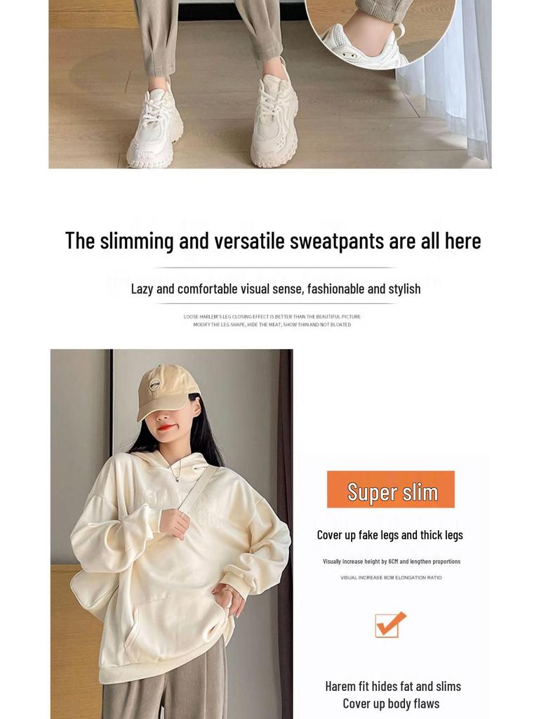 Женские большие размеры брюки-джоггеры гаремы с высокой талией - Весенне-осенние утягивающие флисовые брюки с манжетами