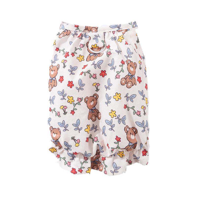 Cute Bear Floral Thin Breathable Leash Suspender Pumpkin Skirt Small Dog Teddy Dog Pet Clothes