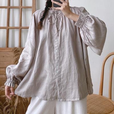 Винтажные женские топы, блузки, весенне-осенние свободные простые женские рубашки с оборками и воротником-галстуком
