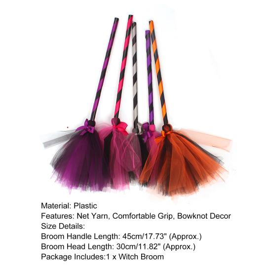 Сетка Бант Декор Косплей Декоративный Хэллоуин Ведьма Метла Костюм Вечеринка Хэллоуин Пластиковая Метла Реквизит Вечеринка Принадлежности