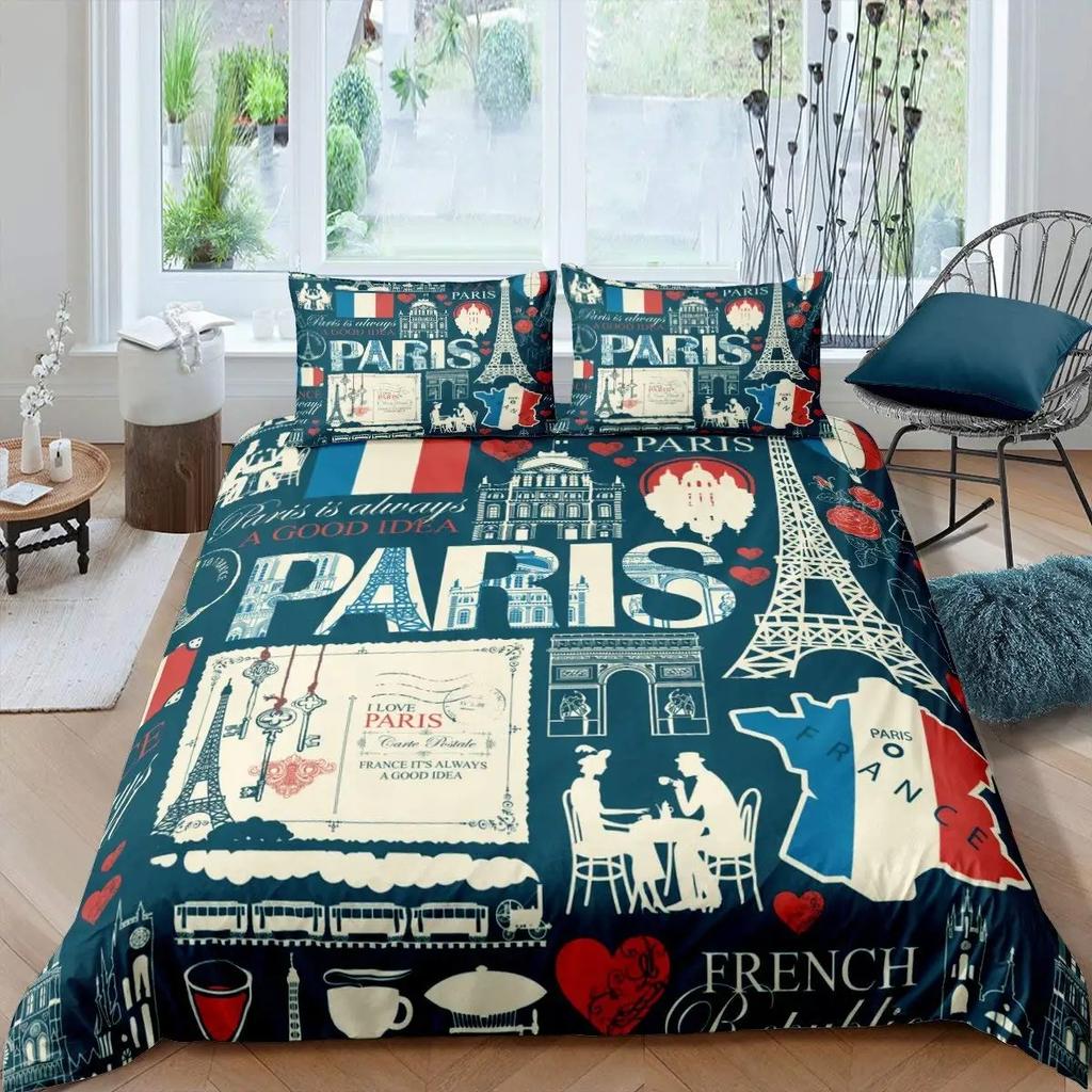 Old Newspaper Duvet Cover Vintage French Bedding Set Brown Quilt Cover For Boys Girls Teen QueenKing Microfiber Comforter Cover