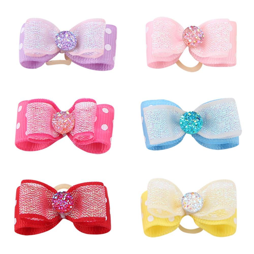 30pcs Elastic Stretch Band Dog Bow Hair Tie Inlaid Rhinestone Ribbon Hair Band Party Cosplay