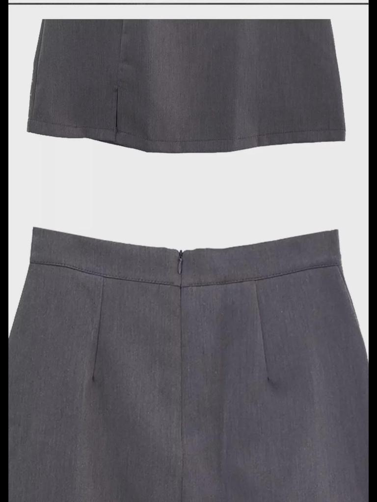 Women's Summer 2024 Slim Gray A-Line Skirt: High-Waisted Slit, Workwear Style, Knee-Length