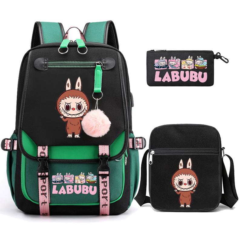 3Pcs/set Cute Printed Backpack with Shoulder Bag Pencil Case Schoolbag Teenager Student Boy Girl Large Capacity Bookbag