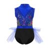 Girls Latin Dance Dress Sleeveless Cutout Back Tassels Shiny Sequins Color Block Performance Costume