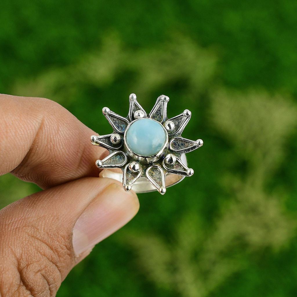 Кольцо-заявление из стерлингового серебра с камнем ларимар, на день рождения, для помолвки, обещания, в виде цветка