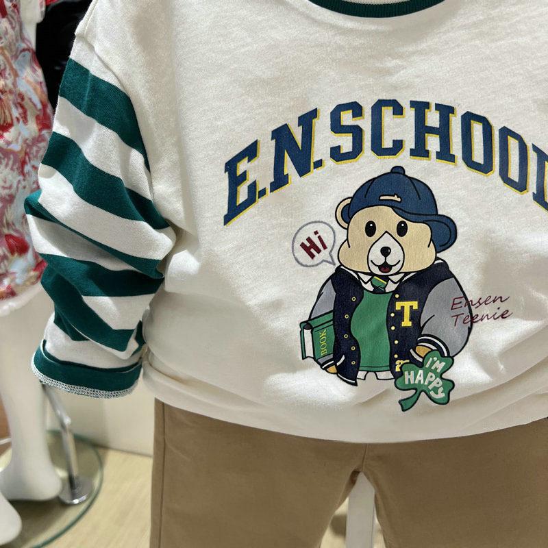 Детская футболка с длинным рукавом и принтом «Маленький медвежонок» - Весна/Осень 2025 Корейский стиль Базовый топ