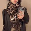 Женская шаль с леопардовым принтом и кисточками в корейском стиле - Классический, универсальный, теплый осенне-зимний шарф
