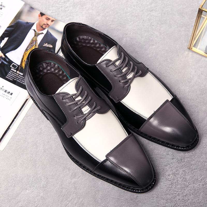 Fashion Men Hot Selling Fashion Dress Shoes PU Spliced Lace Up Business Office Derby Shoes British Social Shoes Size 38-48 Men Shoes