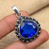 Blue Sapphire Lab-Created Gemstone Handmade 925 Sterling Silver Jewelry Pendant For Women