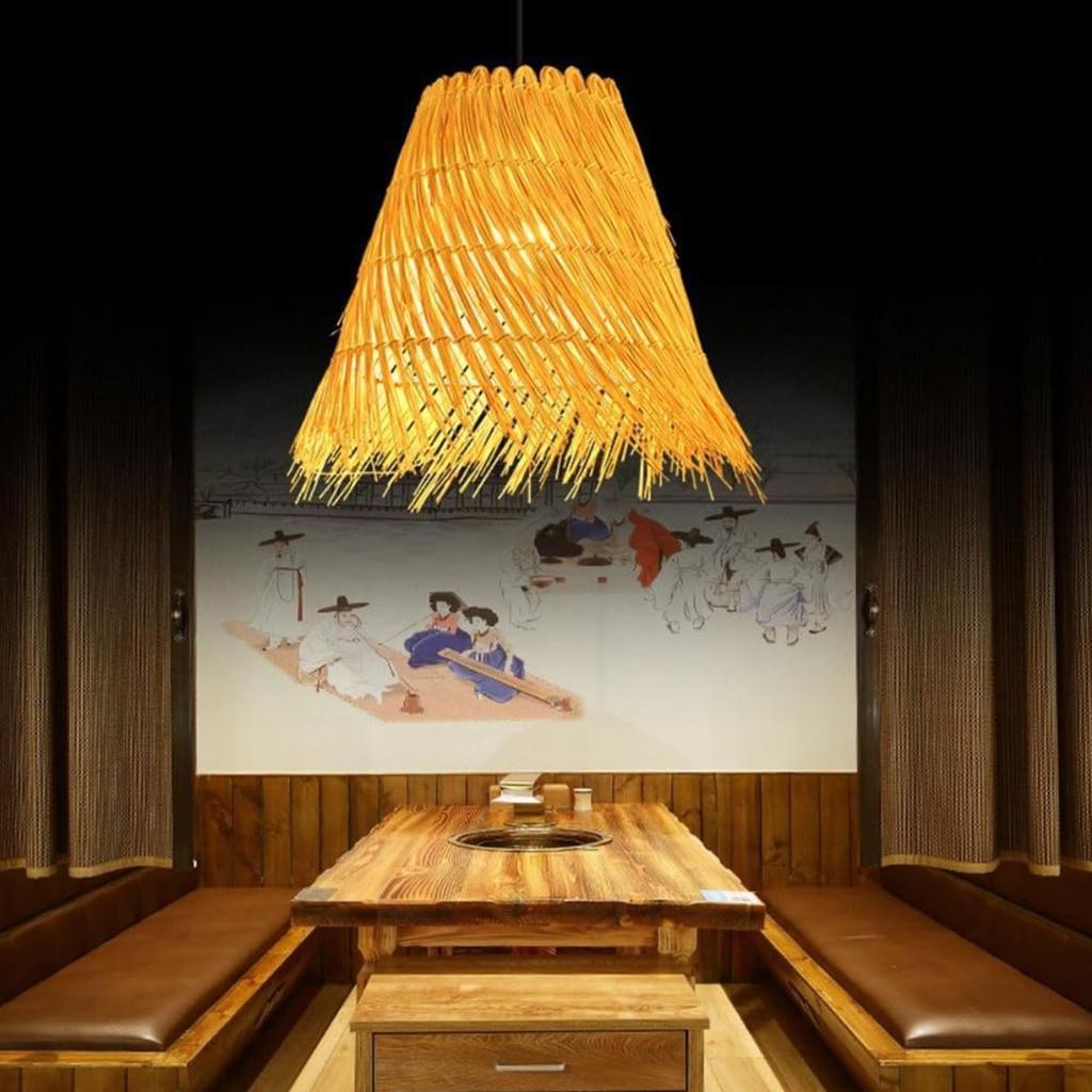 JOYINLED Handwoven Rattan Bamboo Pendant Light, Japanese Style Rattan Wicker chandelier for Dining Room Kitchen Bar E27 Lighting
