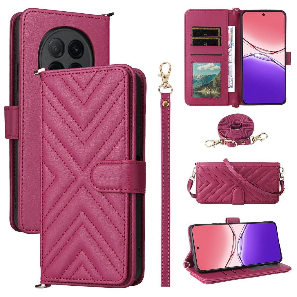 Для Oppo F29 Pro 5G (Глобальный)/A5 Pro 5G (Китай) Чехол-кошелек с плечевым/кистевым ремешком Кожаный чехол для телефона Подставка