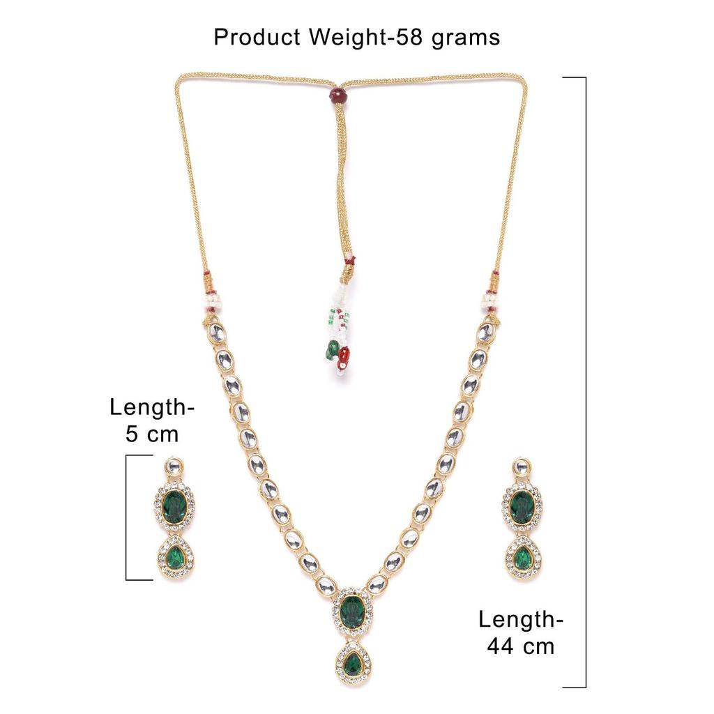 Ожерелье и серьги ZAVERI PEARLS Gold Tone Kundan & Green Stones из свадебной коллекции