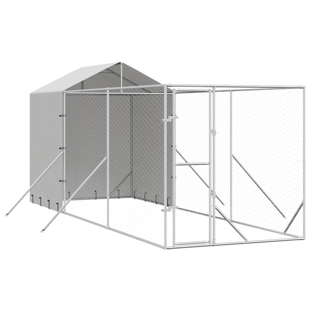 Vidaxl Kojec Dla Psa, Z Dachem, Srebrny, 2X6X2,5 M, Stal Galwanizowana