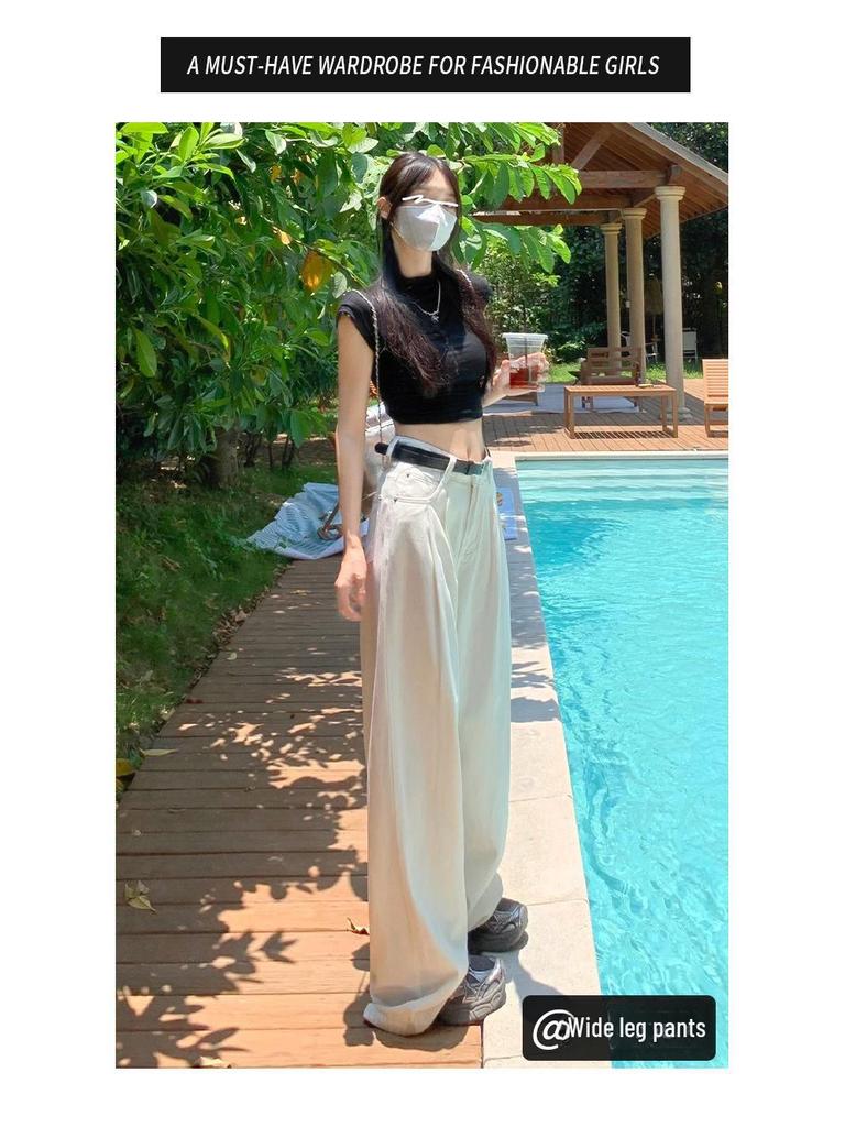 White High-Waist Wide-Leg Jeans: 2023 Hot Trend, Loose & Slim Fit Drape Mopping Pants