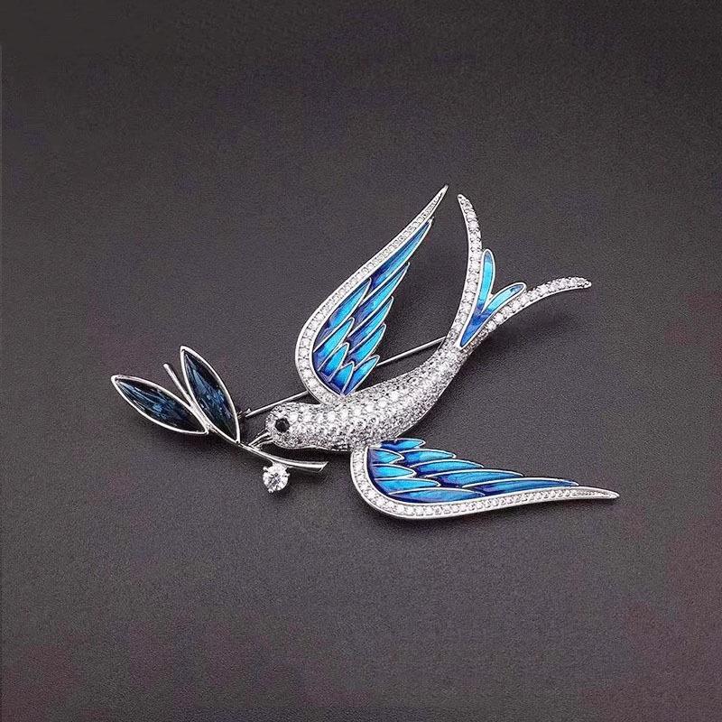 Blue Swallow Brooch Female Exquisite Pin Wild Suit Accessories