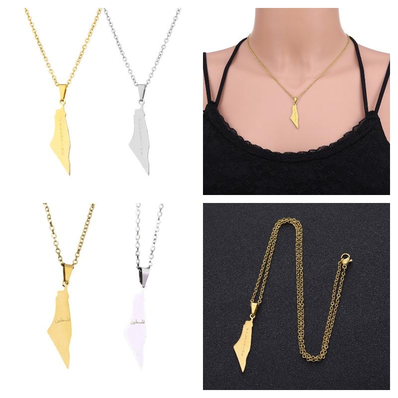 Стильное геометрическое ожерелье-подвеска в виде карты из нержавеющей стали для женщин Израиль и Палестина