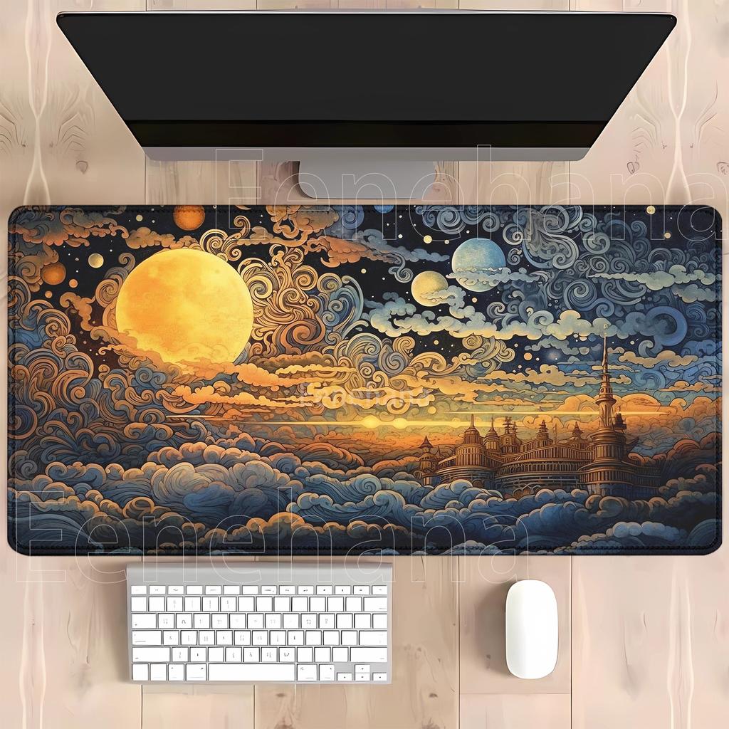 Large Mouse Pad Full moon and night cloud overlock NonSlip Game Mousepad keyboard PC Gaming HD Printing xmm XXL Desk Mat