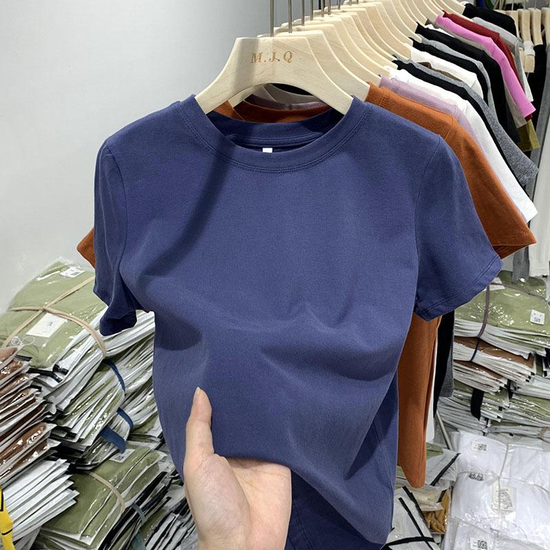 Cotton Basic Women's T-shirt for Summer Casual and Versatile Solid Color Short-sleeved Top