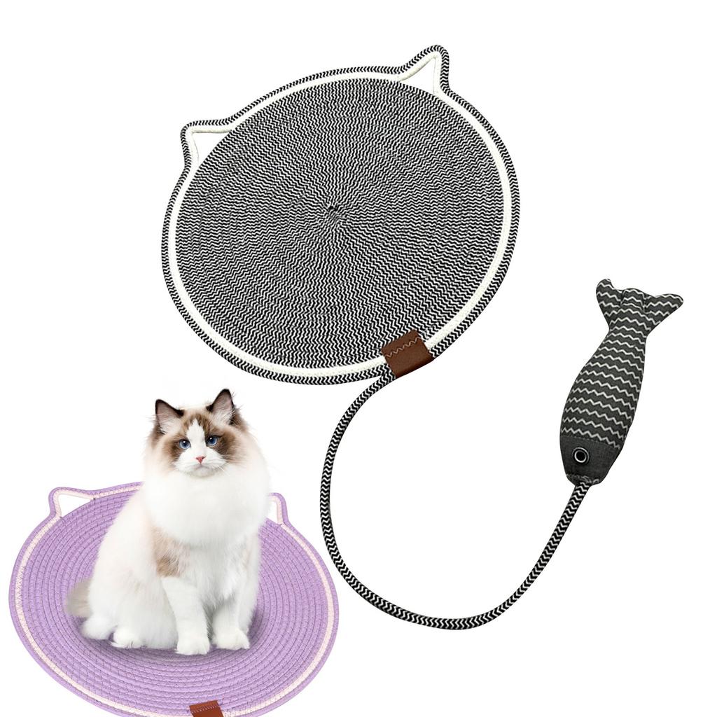 42CM Woven Cat Scratching Pad With Fish Toy, All-Season Pet Resting Mat For Cats