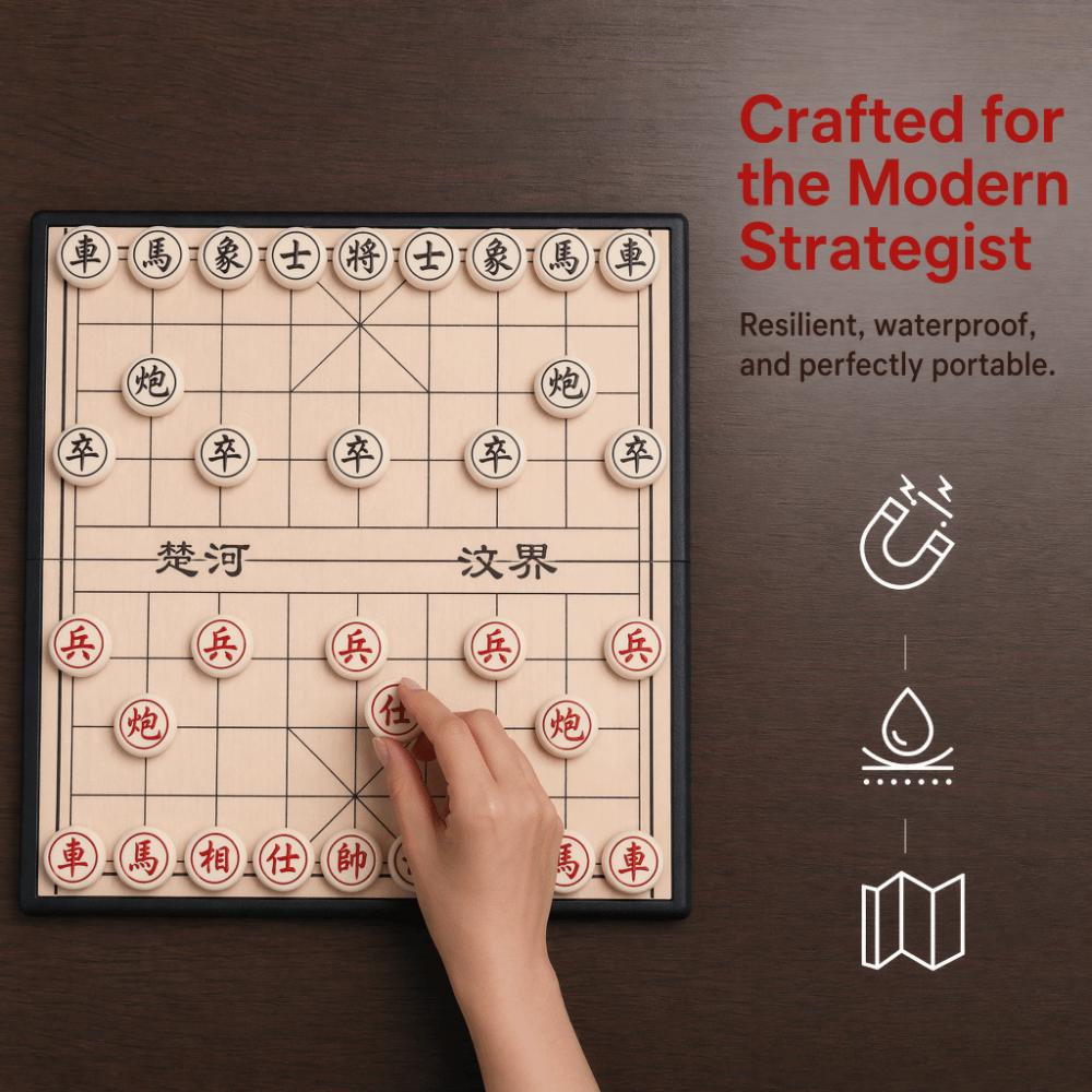 Foldable Xiangqi Strategy Board Game Set Portable Chinese Chess Set Office