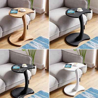 Кофейный столик C-образной формы, Приставной столик на колесиках, Отделка «Атлантическая сосна», Катящийся диван из ДСП, Прикроватный столик