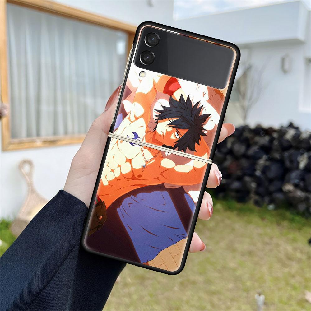 Роскошный чехол для Samsung Galaxy Z Flip 4 3 5G, черный ПК, жесткие чехлы для телефонов, модная задняя крышка ZFlip Funda FAIRY TAIL, аниме Shell Sac