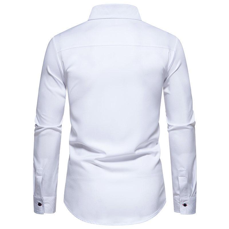 Весна-лето Треугольный воротник Полосатая цветная блокированная мужская рубашка с длинным рукавом Верхние рубашки (Мужской)