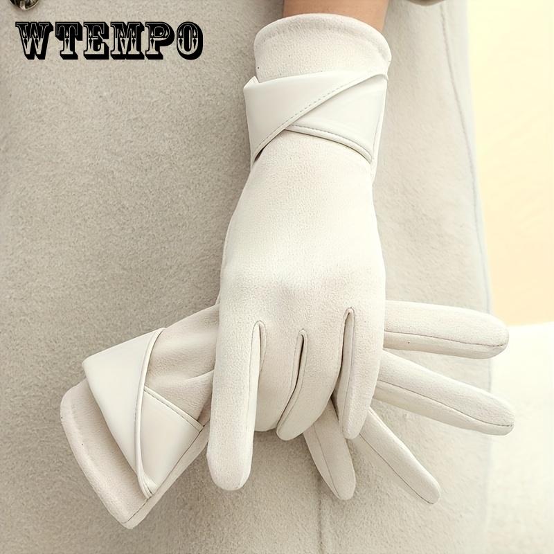 2 шт. Женские зимние перчатки с сенсорным экраном - Элегантная коричневая ПУ кожа с серыми акцентами, теплая флисовая подкладка, ветронепроницаемые для велоспорта и активного отдыха