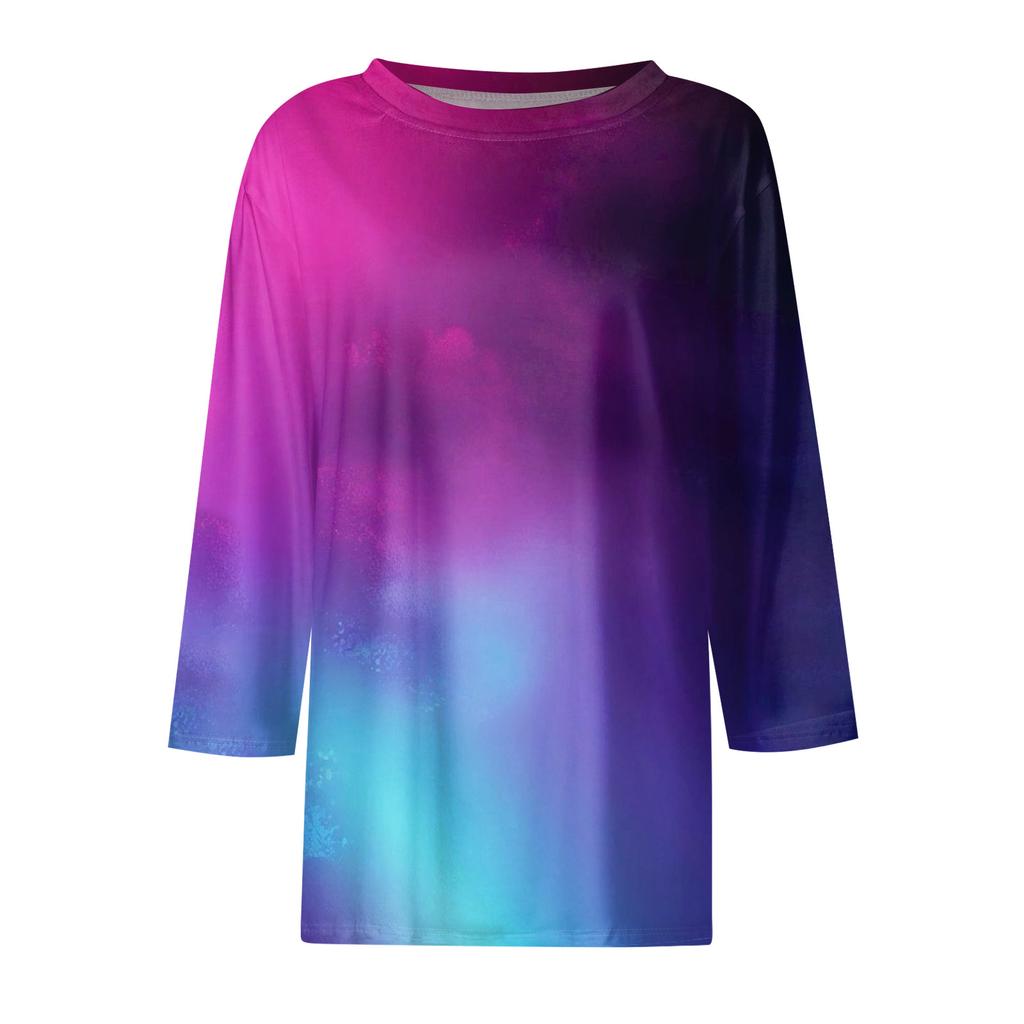 Женская Модная Повседневная Круглый Вырез 3/4 Рукава Свободная С Принтом Футболка Женский Топ